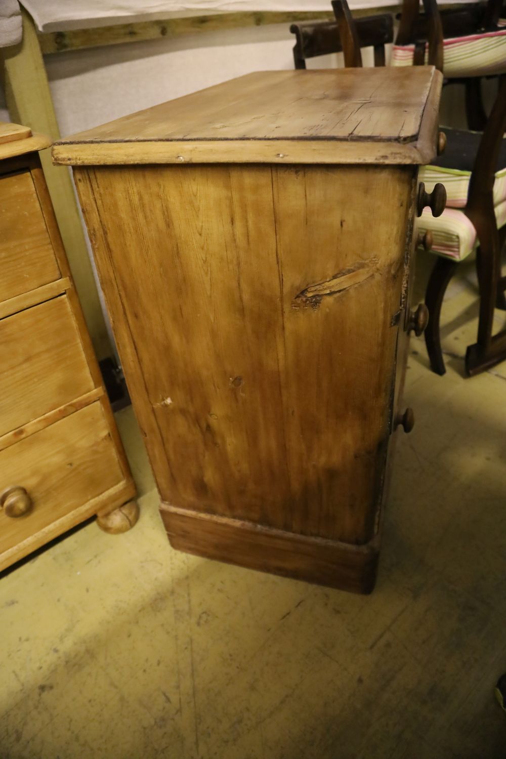 A small pine chest, width 81cm depth 45cm height 80cm and a small pine cupboard